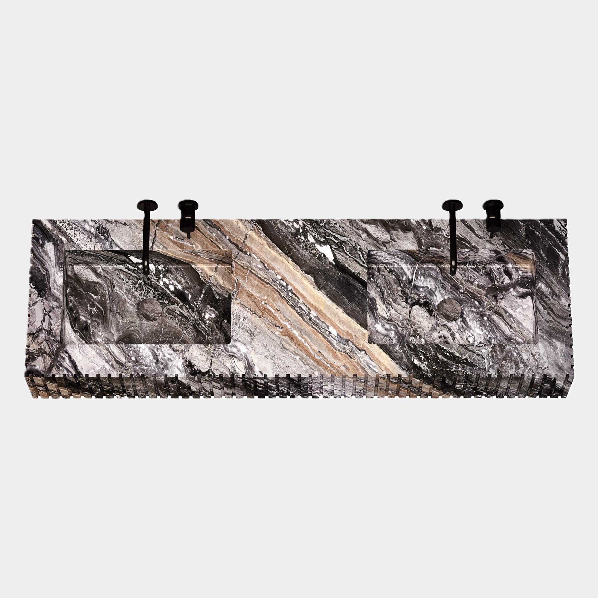 Luca – gerippter Marmor-Doppelbasin – Grau Galaxy (Skandinavische Moderne) im Angebot