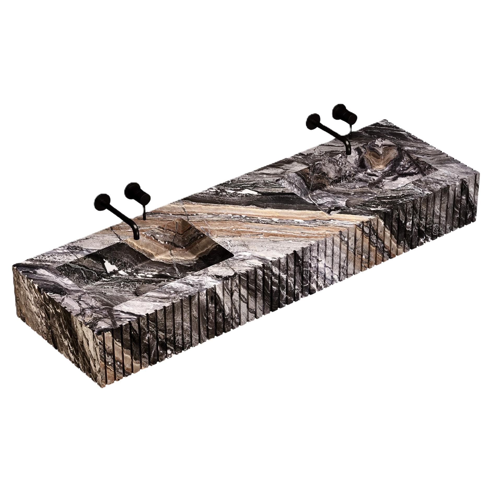 Luca – gerippter Marmor-Doppelbasin – Grau Galaxy
