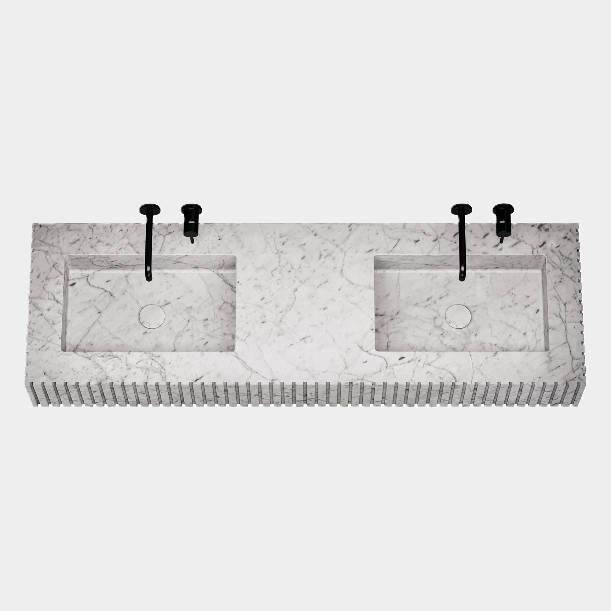 Scandinavo moderno Luca - Lavabo doppio in marmo a coste - Whiting Carrara in vendita
