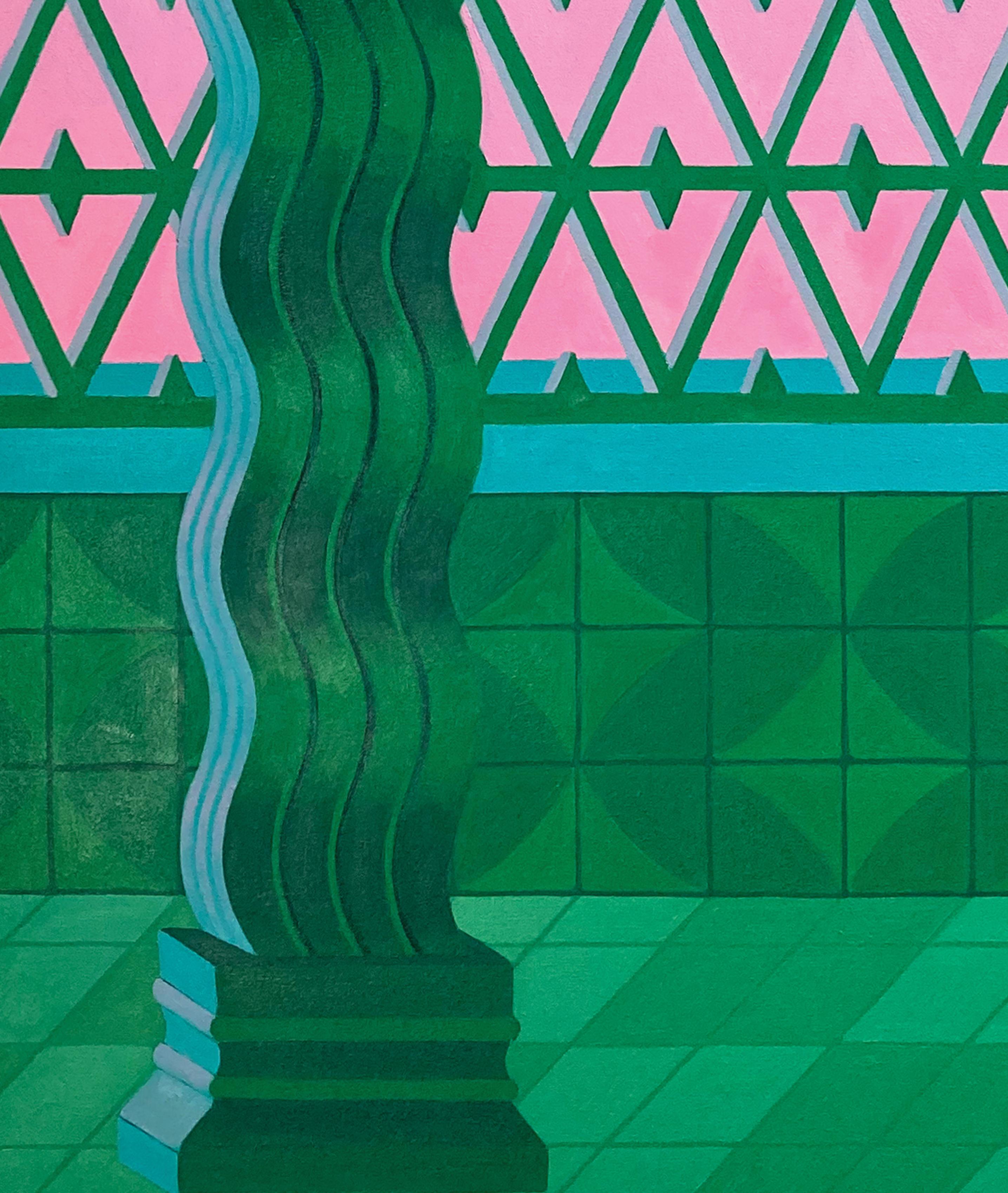 Ohne Titel (balcony III), 2022, farbenfrohes, abstraktes, architektonisches Gemälde (Abstrakt), Painting, von Lucía Rodríguez Pérez