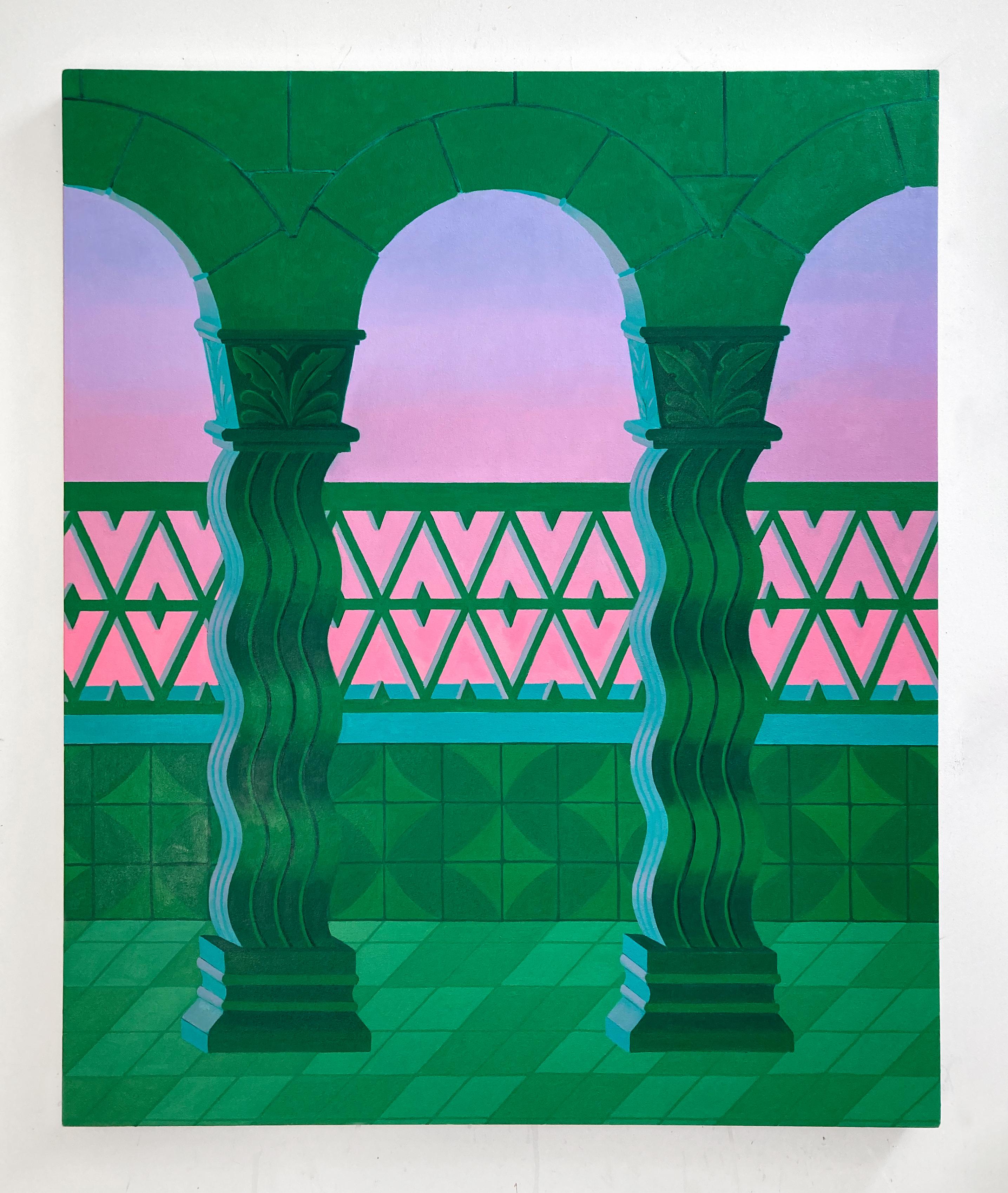 Lucía Rodríguez Pérez Abstract Painting – Ohne Titel (balcony III), 2022, farbenfrohes, abstraktes, architektonisches Gemälde