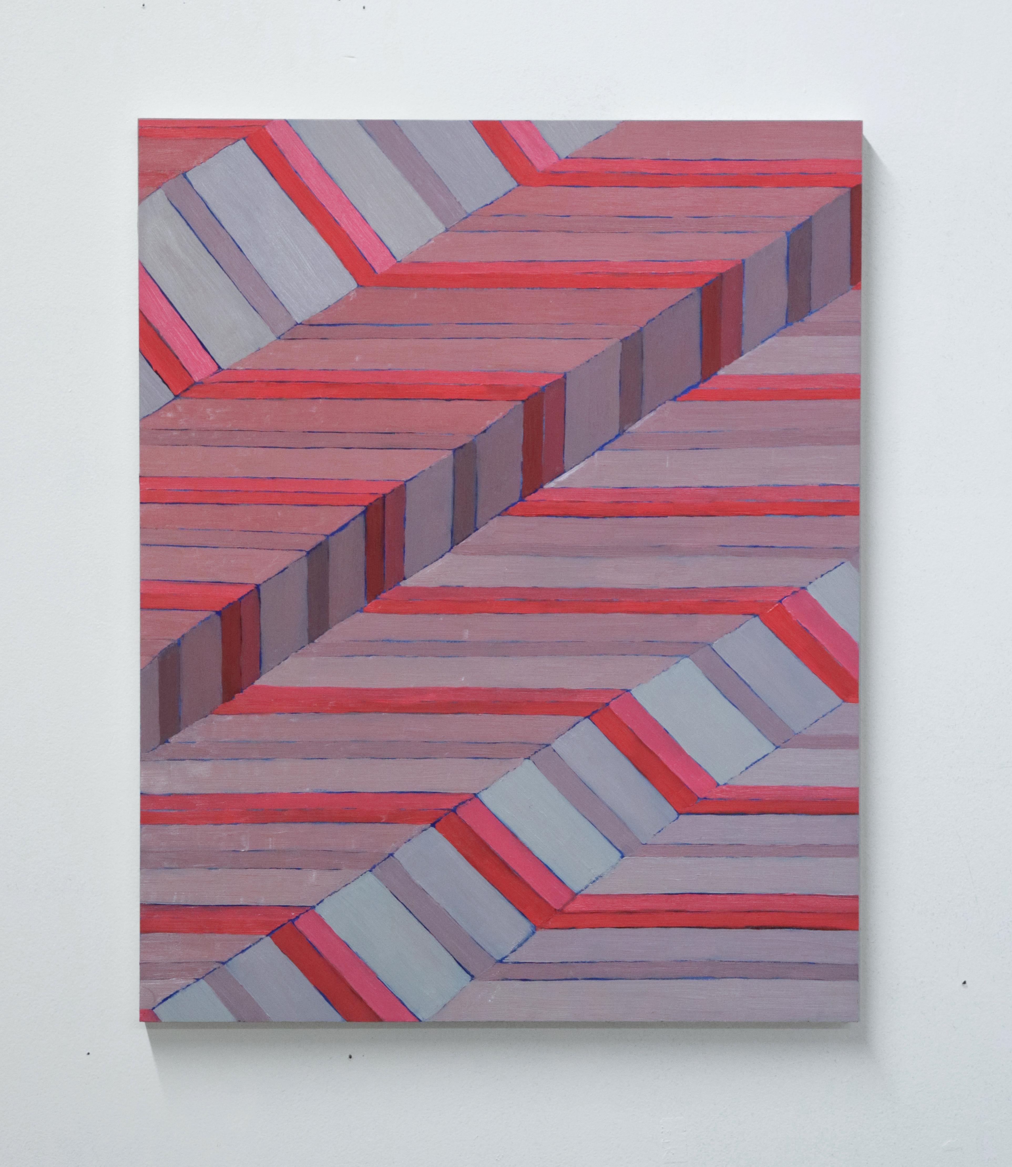 Lucía Rodríguez Pérez Abstract Painting - Untitled II, 2019, Abstract Red Striped Oil on Panel Painting