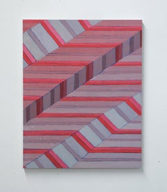 Peinture à l'huile sur panneau à rayures rouges abstraites, Sans titre II, 2019
