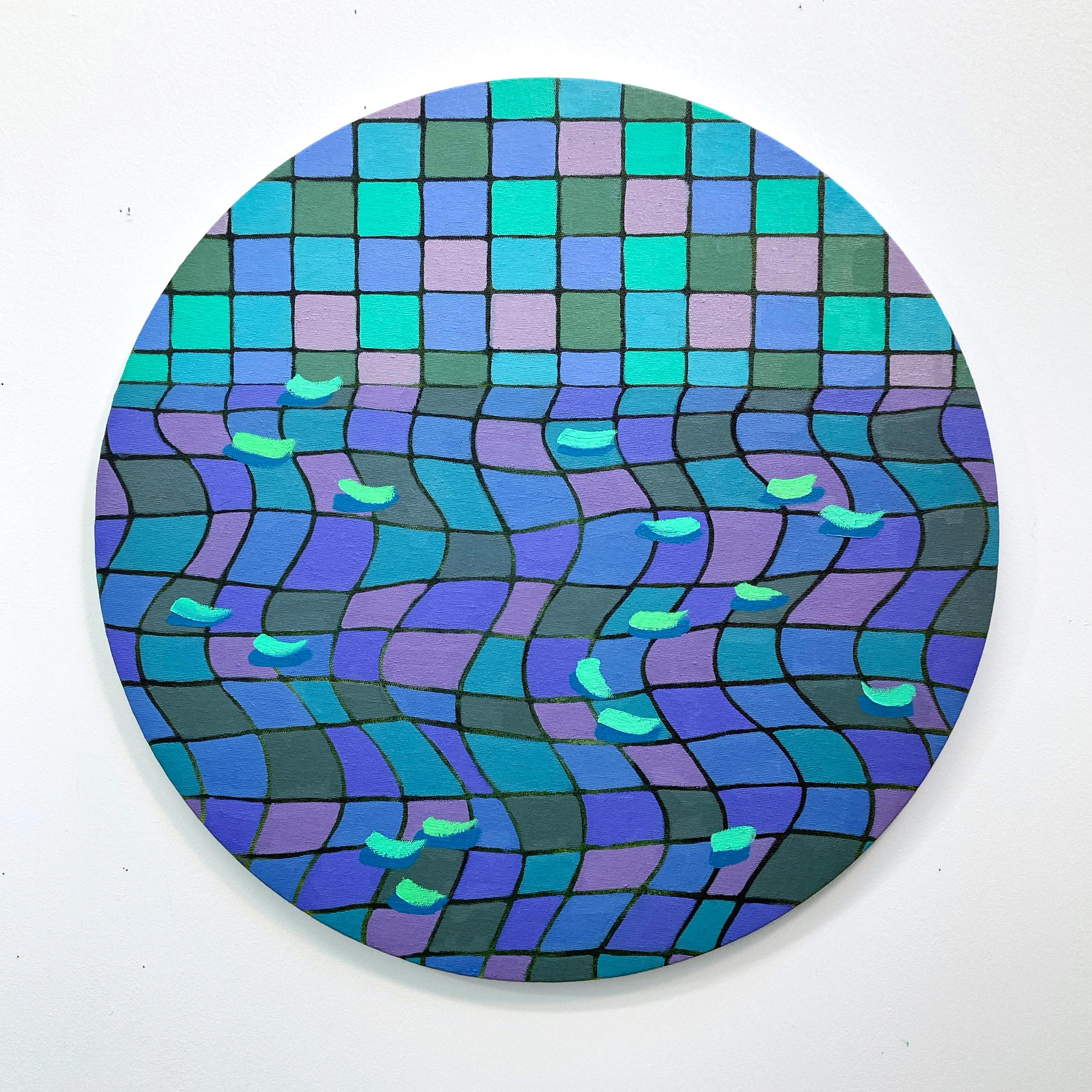 Untitled (pool II), vibrant purple, colorful, abstract, geometric, oil tondo 202