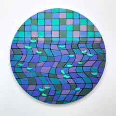 Untitled (pool II), vibrant purple, colorful, abstract, geometric, oil tondo 202