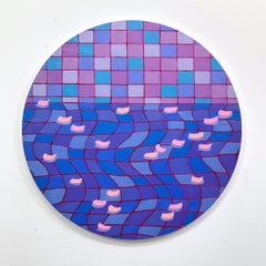 Untitled (pool III), vibrant purple, colorful, abstract, geometric, oil tondo 