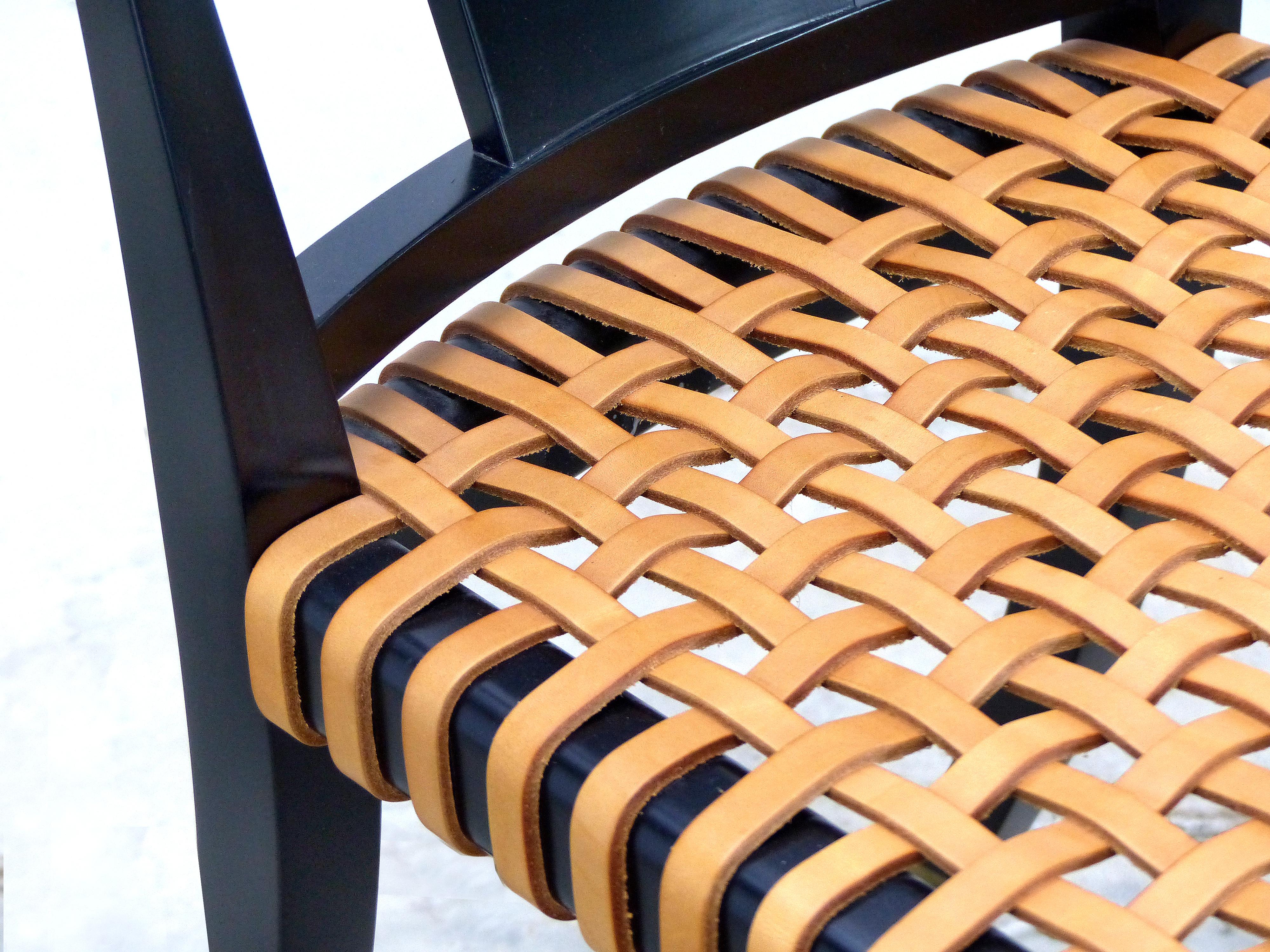 Luca Schacchetti Oak Design Edizoni Italy Lacquered Chairs with Woven Leather 5