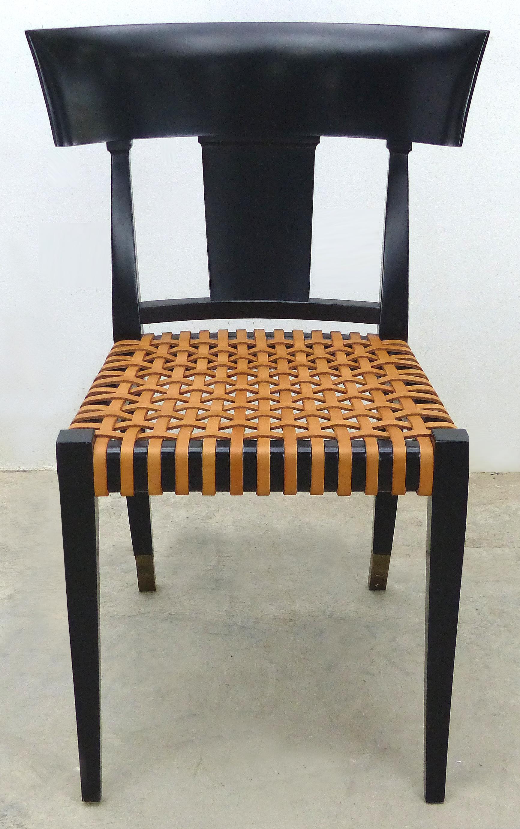 Luca Schacchetti Oak Design Edizoni Italy Lacquered Chairs with Woven Leather

Offered for sale is a pair of matt lacquered wood chairs with woven leather seats designed by Luca Schaccetti for Oak Design Edizoni, Italy. These chairs were originally