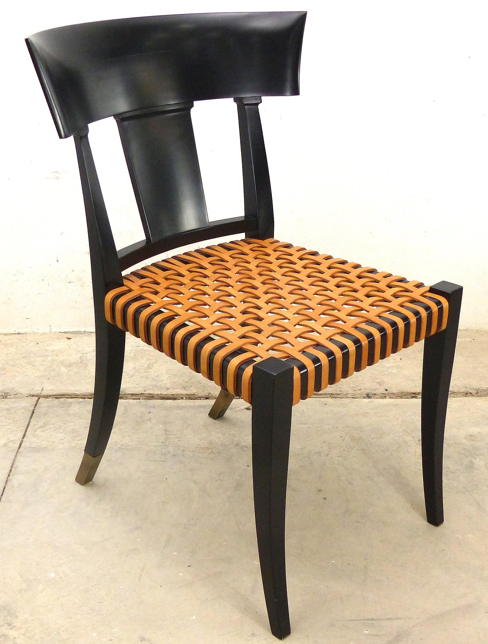 Luca Schacchetti Oak Design Edizoni Italy Lacquered Chairs with Woven Leather In Excellent Condition In Miami, FL