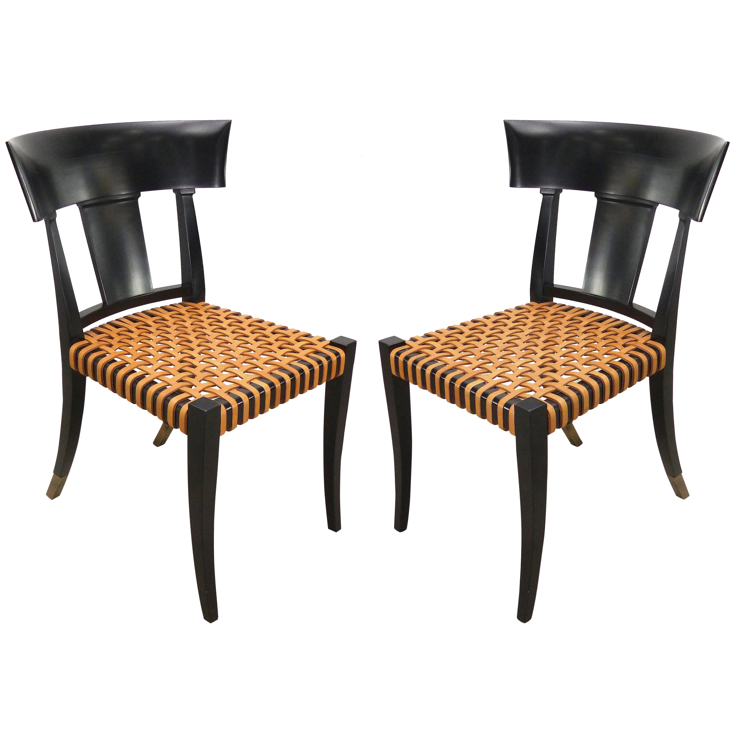 Luca Schacchetti Oak Design Edizoni Italy Lacquered Chairs with Woven Leather