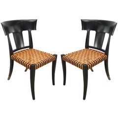 Luca Schacchetti Oak Design Edizoni Italy Lacquered Chairs with Woven Leather