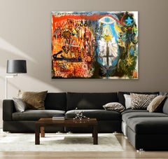 "L'angelo", dipinto a tecnica mista neo-espressionista colorato e di grandi dimensioni