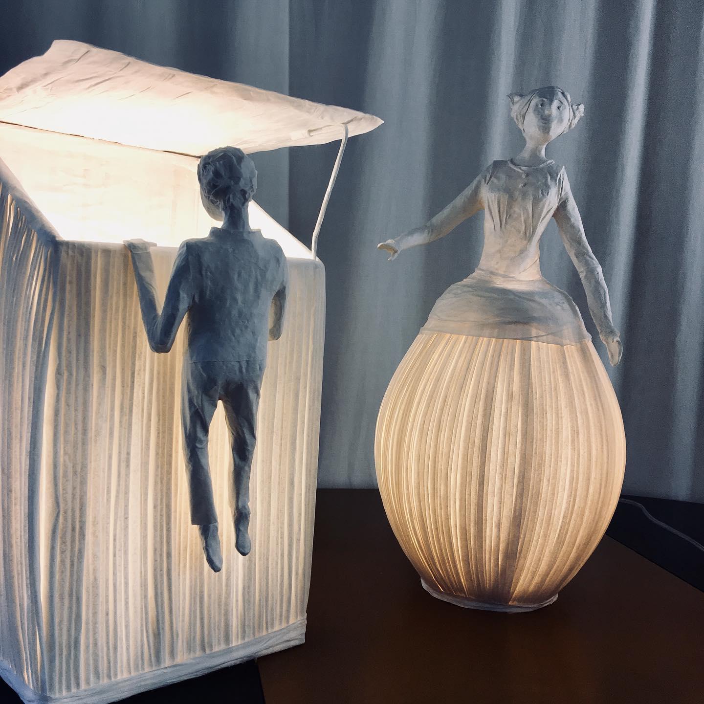 French Lucarne Paper Light Sculpture, One Character, by Papier à êtres For Sale