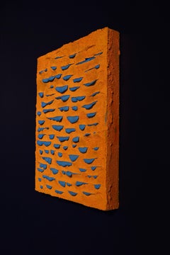 Orange and Blue Ooze (Lucio Fontana slash oil painting abstract contemporary art