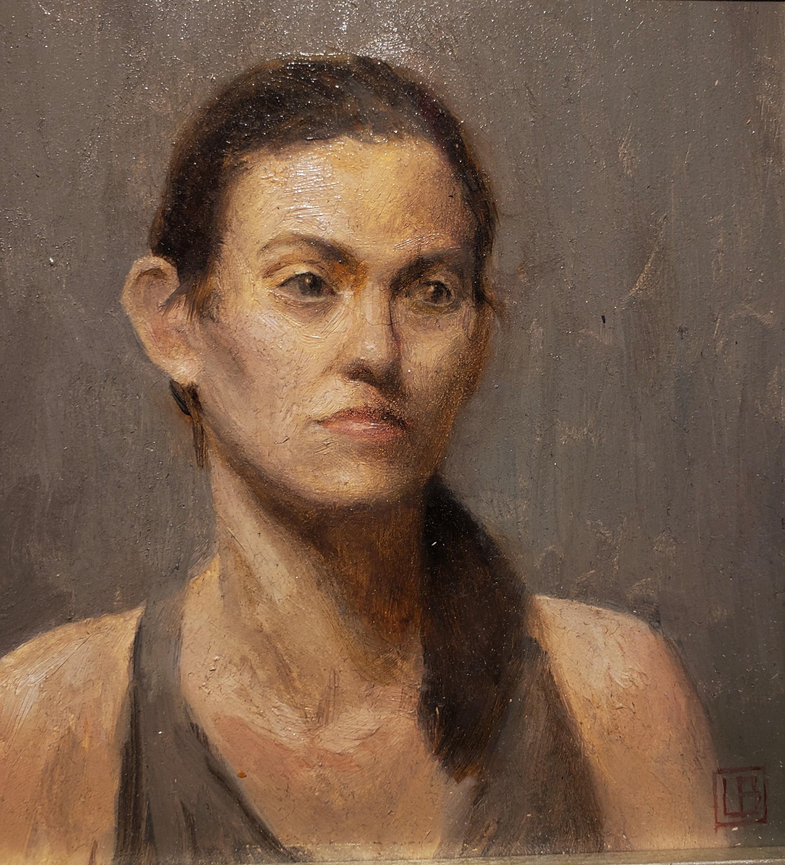 Rachel, Petit Portrait, Artiste argentine, Huile, Grand Central Atelier à New York - Impressionnisme Painting par Lucas Bononi