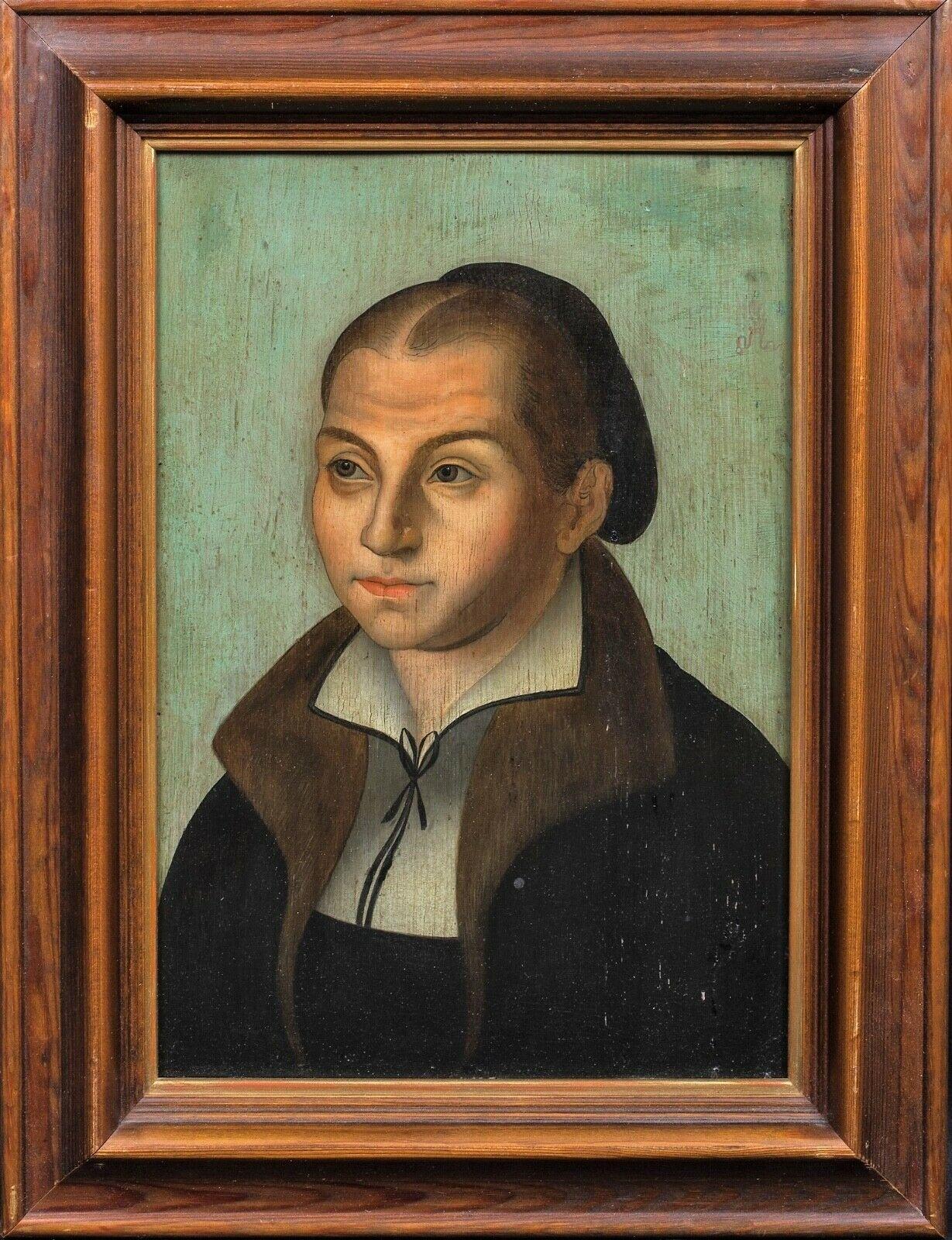 Portrait Of  The Wife Of Martin Luther (1483-1546), 16th Century - Painting by Lucas Cranach the Elder