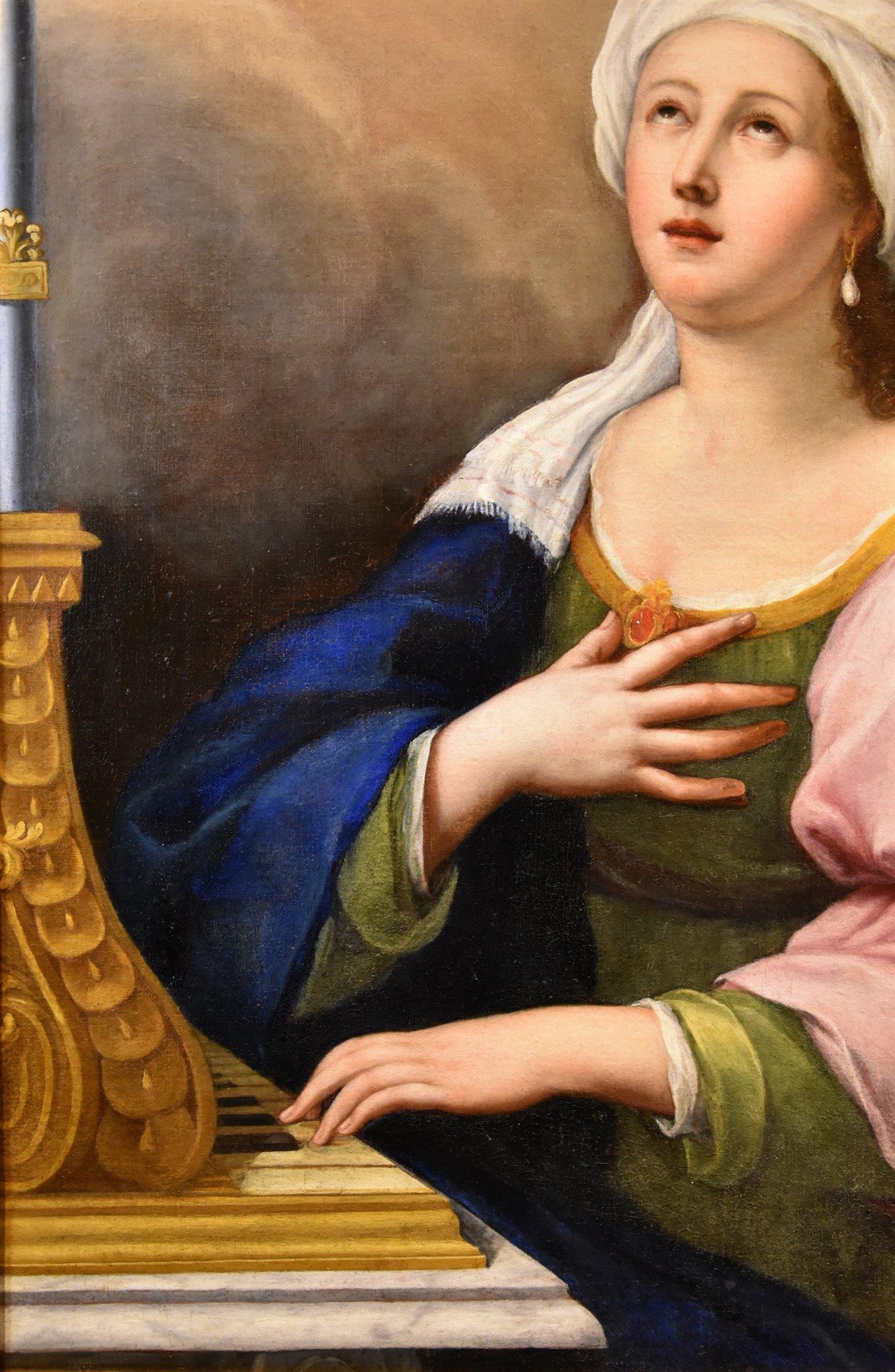 Lucas de la Haye, genannt Luca Fiammingo (Nivelles, 1612-Rom, 1682)
Heilige Cäcilie und zwei Putten

Öl auf Leinwand
118 x 91 cm. -Gerahmt 129 x 102 cm.

Gutachten von Prof. Emilio Negro (Bologna)

Im Mittelpunkt dieses stimmungsvollen Gemäldes, das