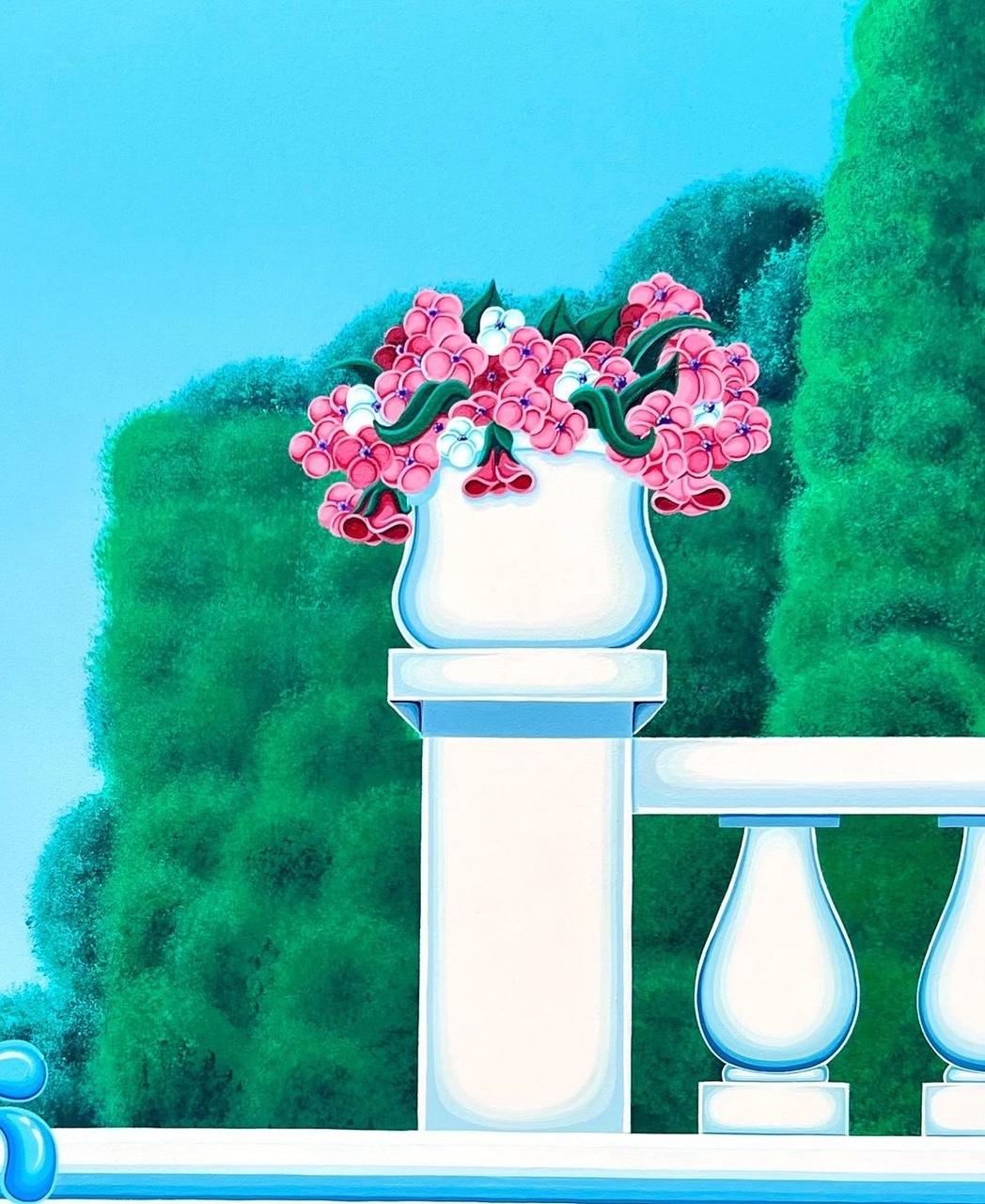 pop art contemporary blue landscape interior acrylic on panel - Painting by Lucas Geor