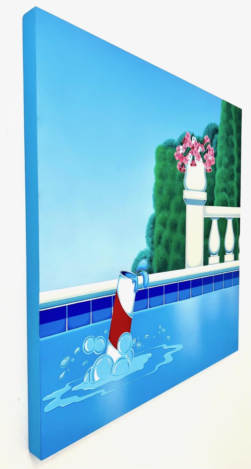 pop art contemporary blue landscape interior acrylic on panel - Pop Art Painting by Lucas Geor