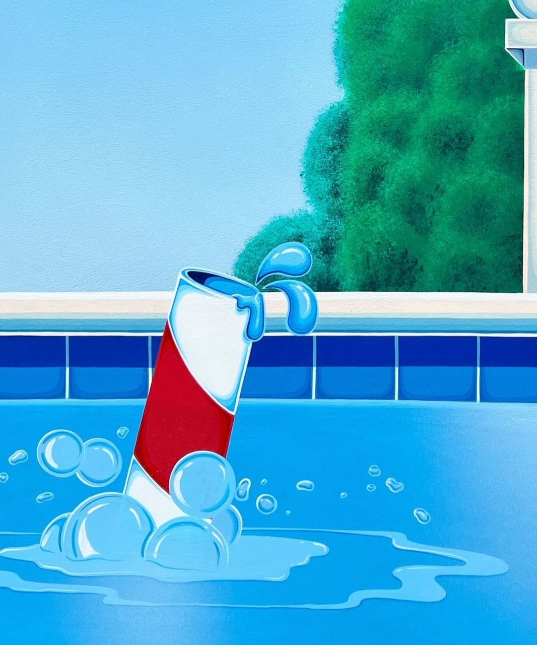 pop art contemporary blue landscape interior acrylic on panel - Blue Interior Painting by Lucas Geor