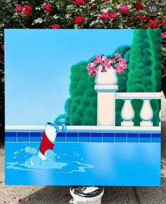 pop art contemporary blue landscape interior acrylic on panel