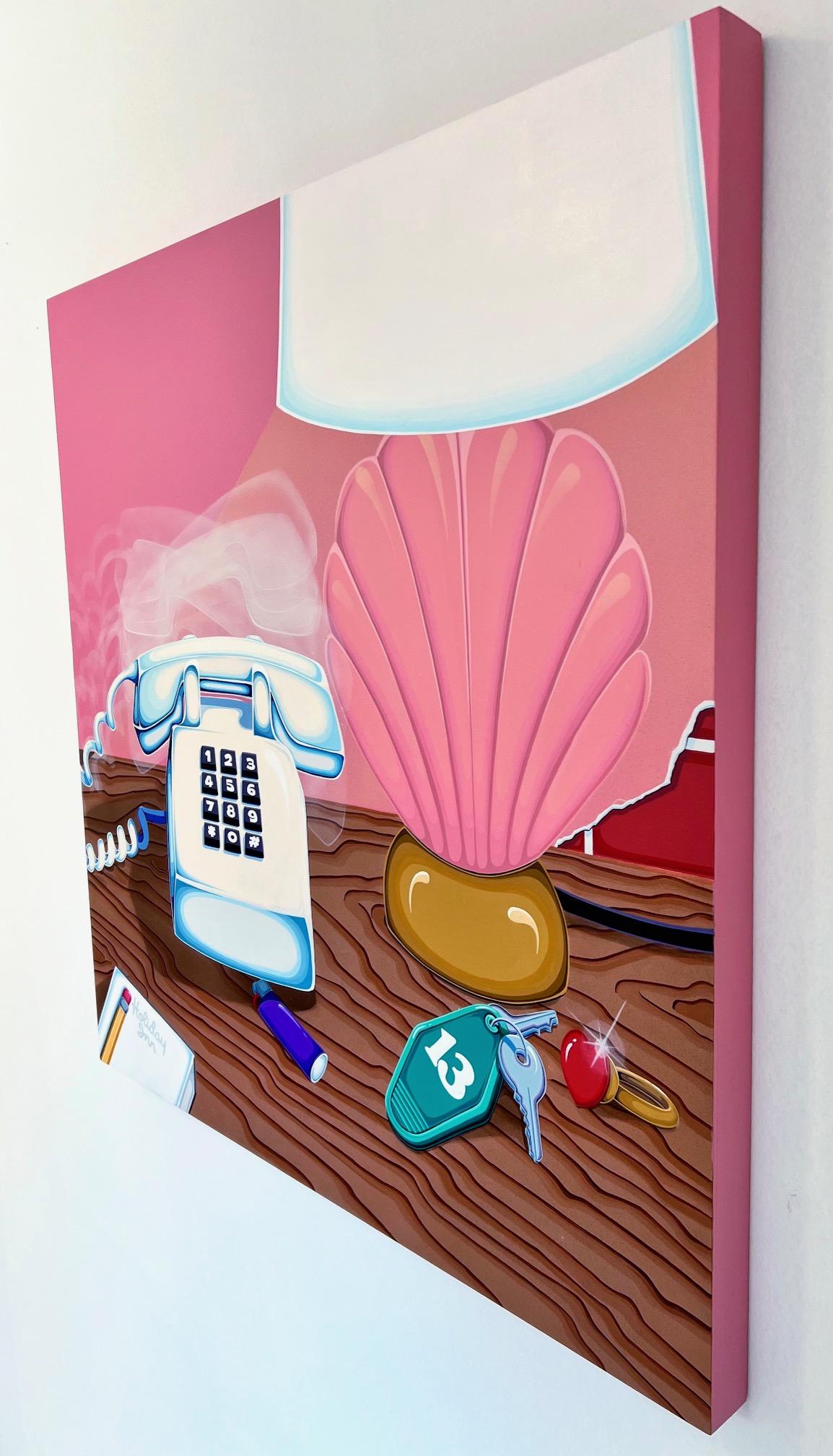 pop art contemporary pink landscape interior acrylic on panel - Painting by Lucas Geor