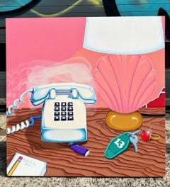 pop art contemporary pink landscape interior acrylic on panel