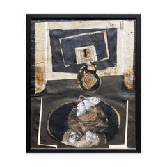 Collage figurativo astratto in bianco e nero a tecnica mista