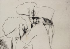 "Hollywood Star" Acquaforte astratta figurativa moderna con tre uomini a cavallo