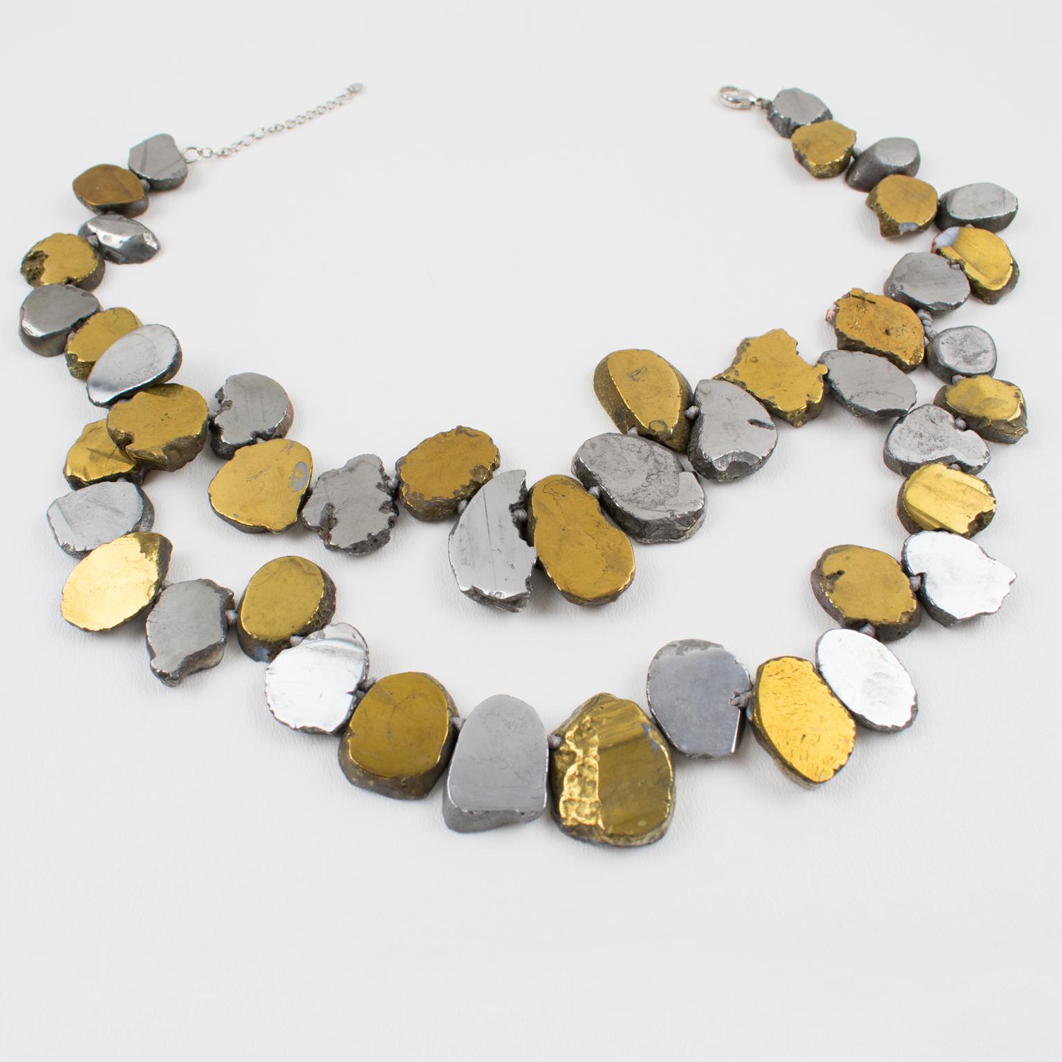 Lucas Lameth Brutalist Marble and Metal Multi-Strand Necklace 5