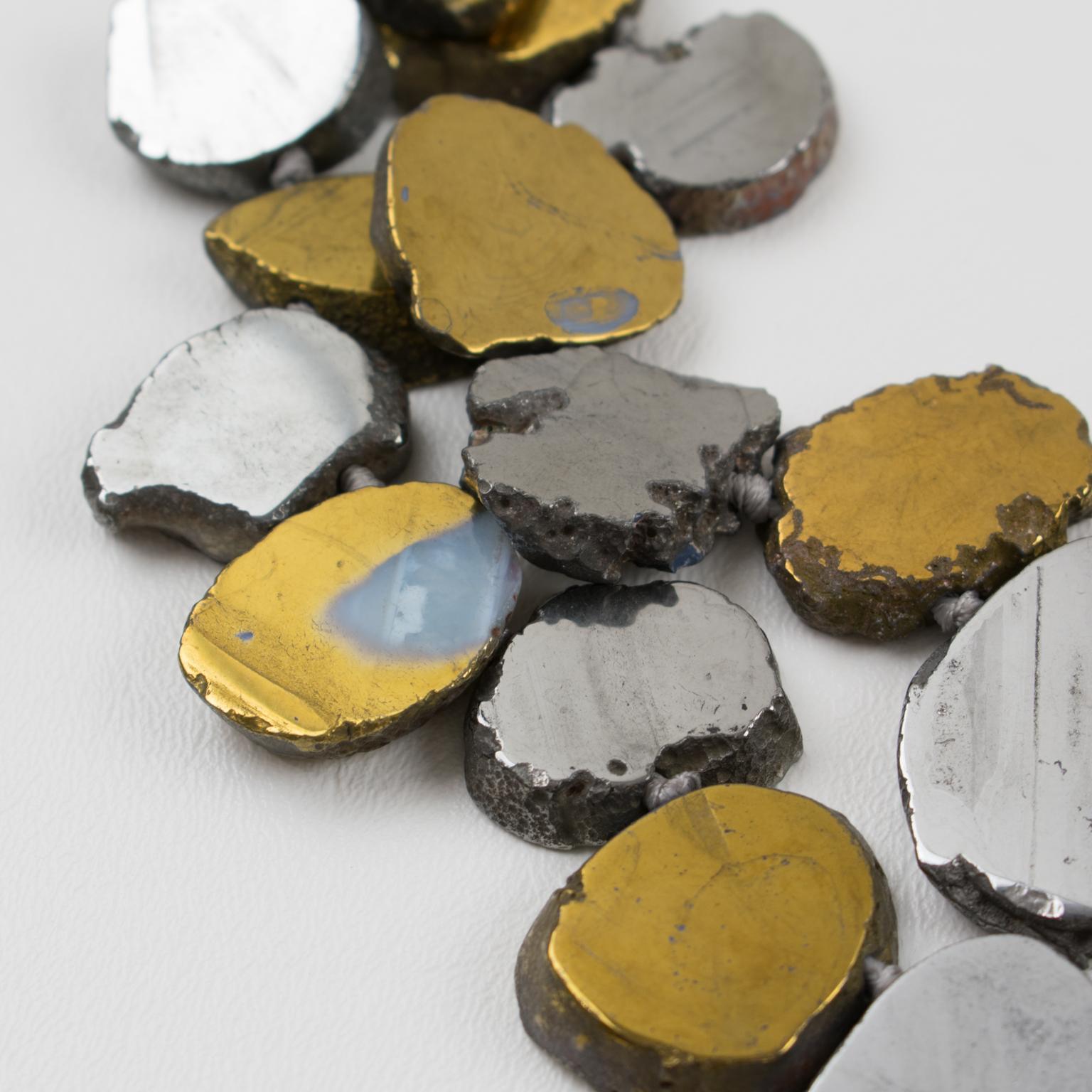 Lucas Lameth Brutalist Marble and Metal Multi-Strand Necklace In Good Condition In Atlanta, GA