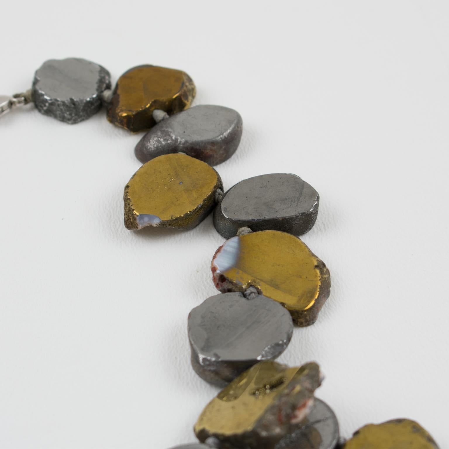 Women's or Men's Lucas Lameth Brutalist Marble and Metal Multi-Strand Necklace