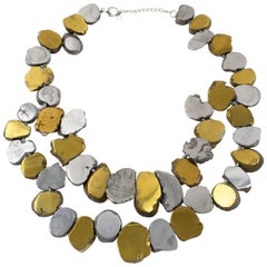 Lucas Lameth Brutalist Marble and Metal Multi-Strand Necklace