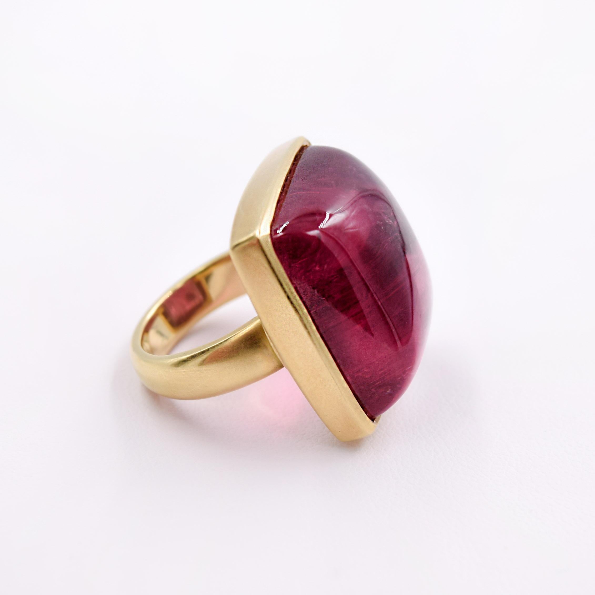 Modern Lucas Priolo 54.87 Carat Cabochon Pink Tourmaline Gold Cocktail Ring For Sale