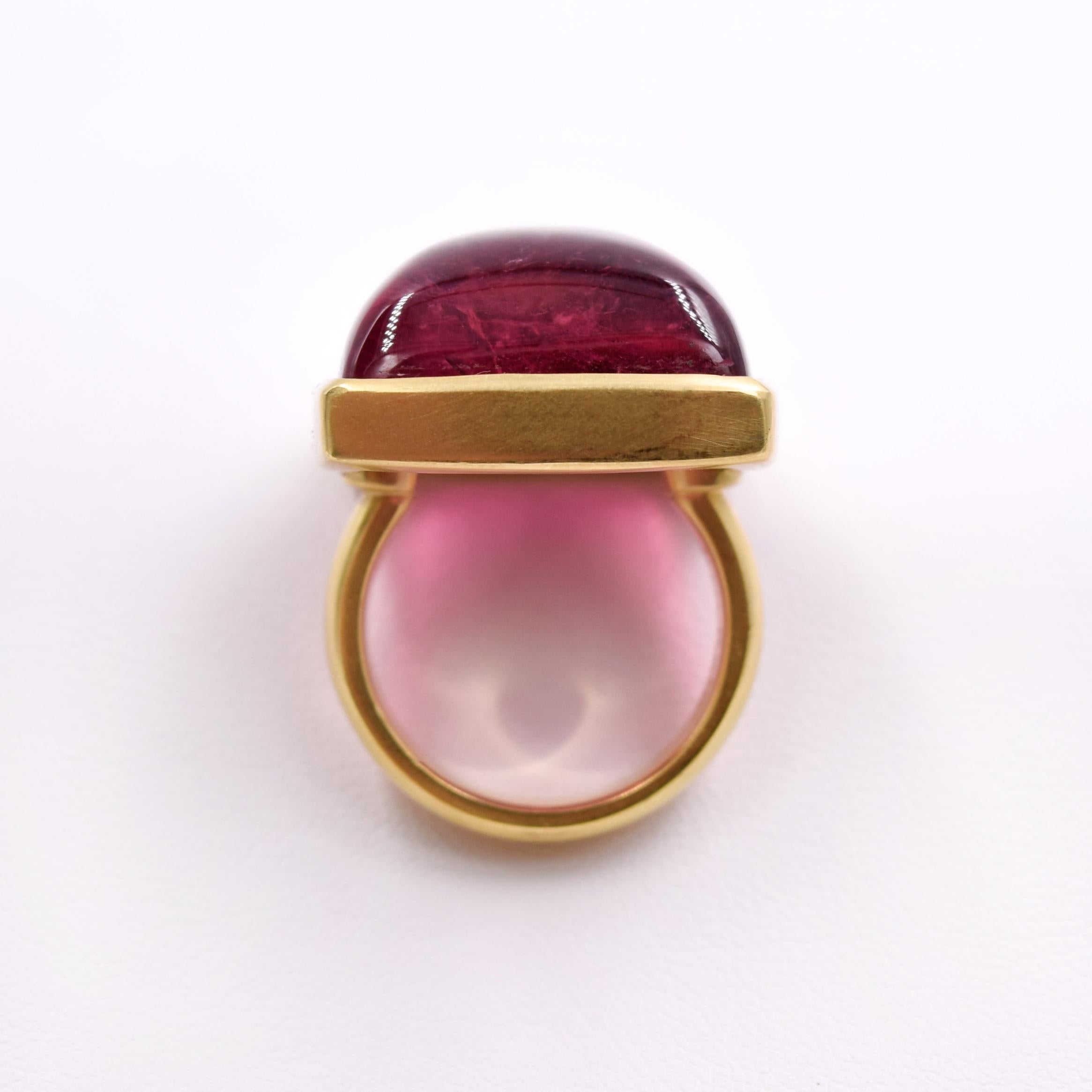 Lucas Priolo 54.87 Carat Cabochon Pink Tourmaline Gold Cocktail Ring In New Condition For Sale In Mill Valley, CA