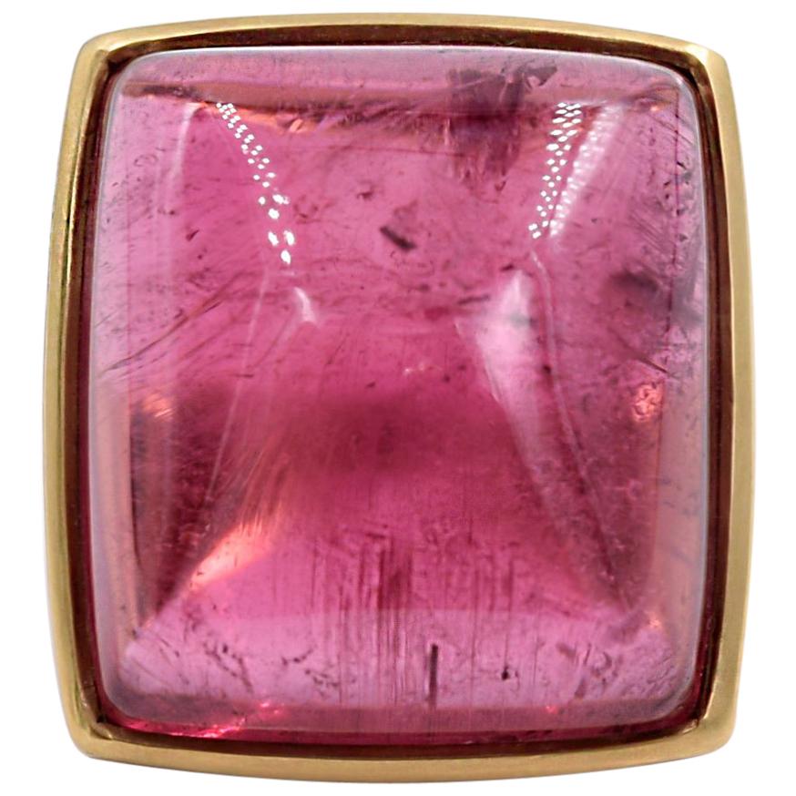 Lucas Priolo 54.87 Carat Cabochon Pink Tourmaline Gold Cocktail Ring For Sale