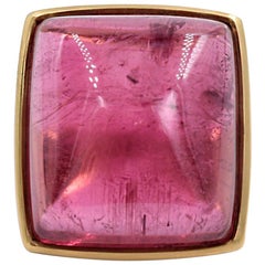 Lucas Priolo 54.87 Carat Cabochon Pink Tourmaline Gold Cocktail Ring