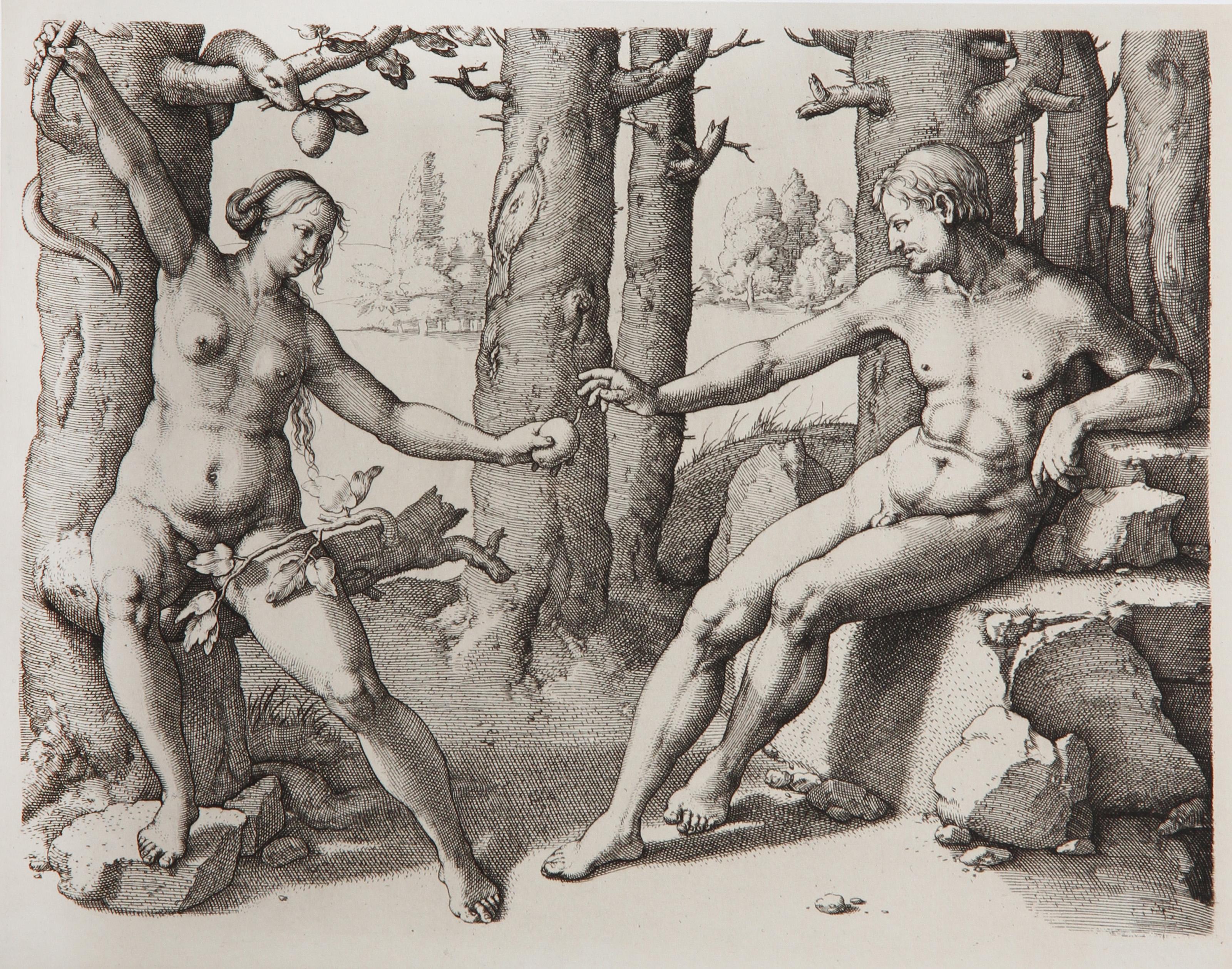 Adam et Eve, Heliogravure by Lucas van Leyden