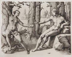 Antique Adam et Eve, Heliogravure by Lucas van Leyden