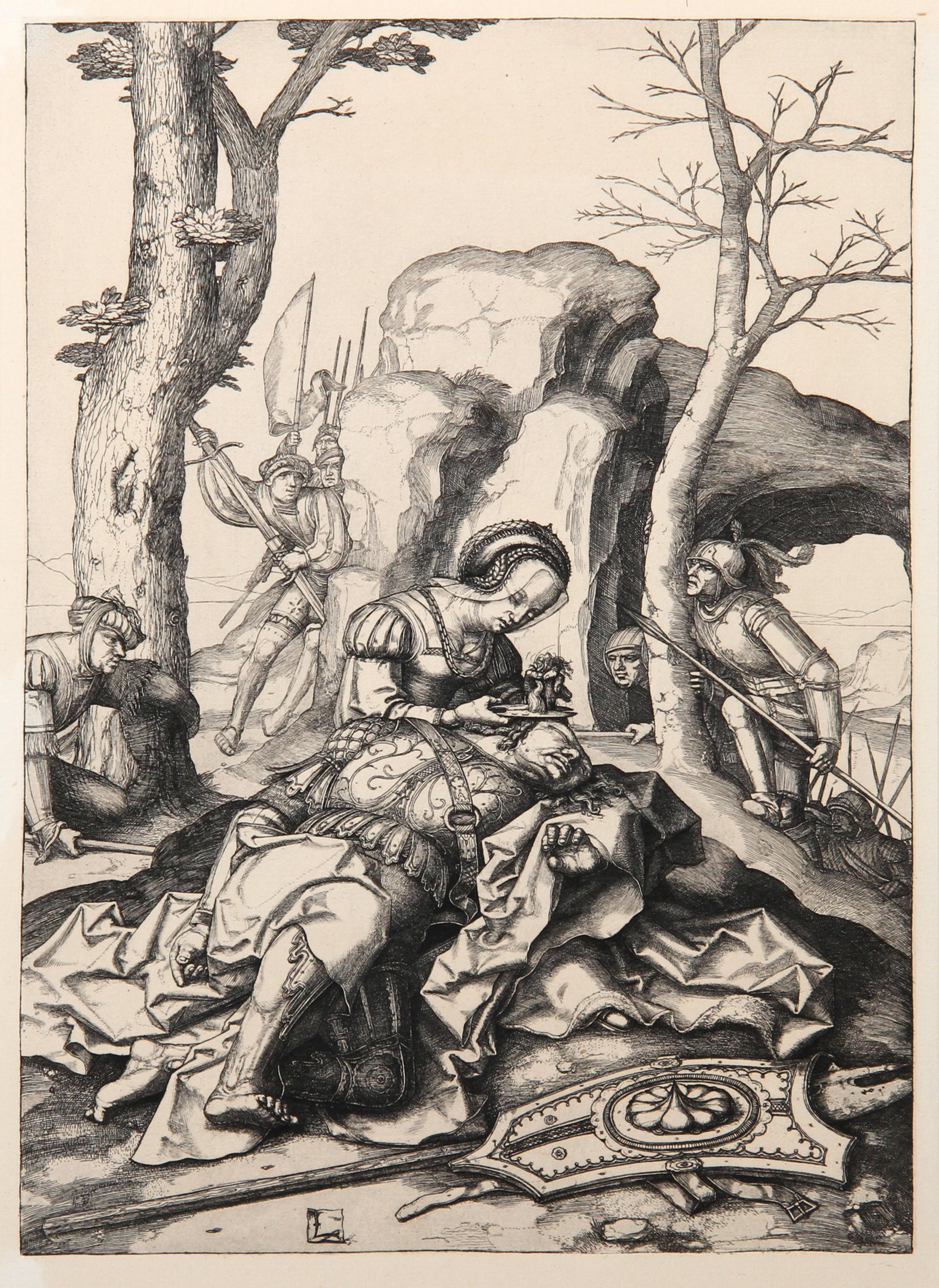 Künstler: Lucas van Leyden, Nach Amand Durand, Niederländer (1494 - 1533) - Dalila coupant les Cheveux de Samson, Jahr: 1873, Medium: Heliogravüre, Größe: 12  x 8.5 in. (30.48  x 21,59 cm), Drucker: Amand Durand, Beschreibung: Der französische