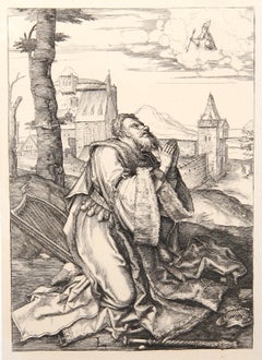 Antique David en Priere, Heliogravure by Lucas van Leyden