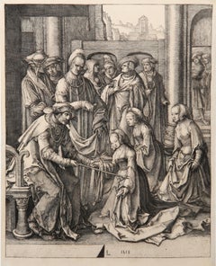 Antique Esther devant Assuerus, Heliogravure by Lucas van Leyden