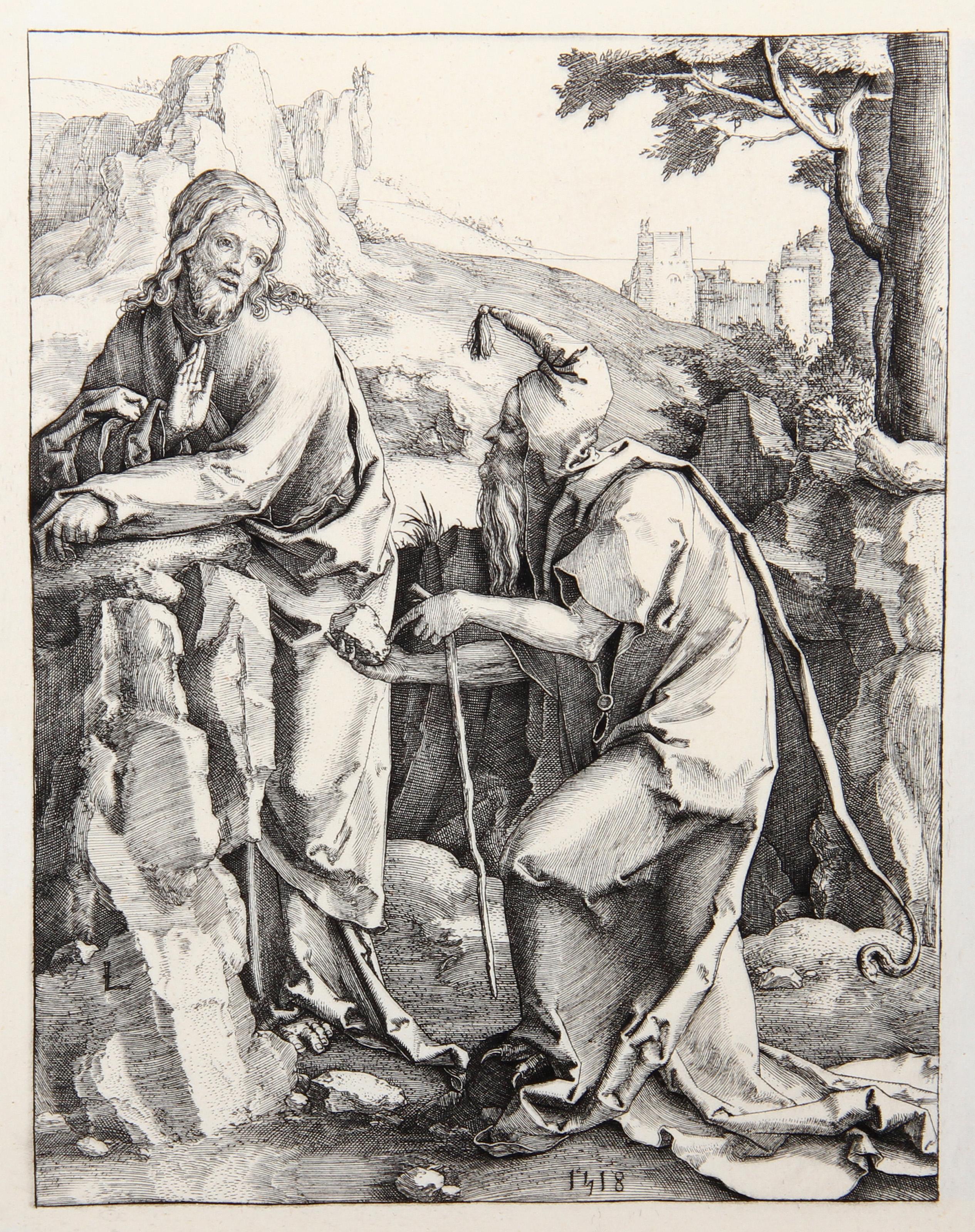 Künstler: Lucas van Leyden, Nach Amand Durand, Niederländer (1494 - 1533) - Jesus Christus tente par le Demon, Jahr: 1873, Medium: Heliogravüre, Größe: 7.5  x 5.5 in. (19.05  x 13,97 cm), Drucker: Amand Durand, Beschreibung: Der französische Graveur