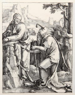 Antique Jesus Christ tente par le Demon, Heliogravure by Lucas van Leyden