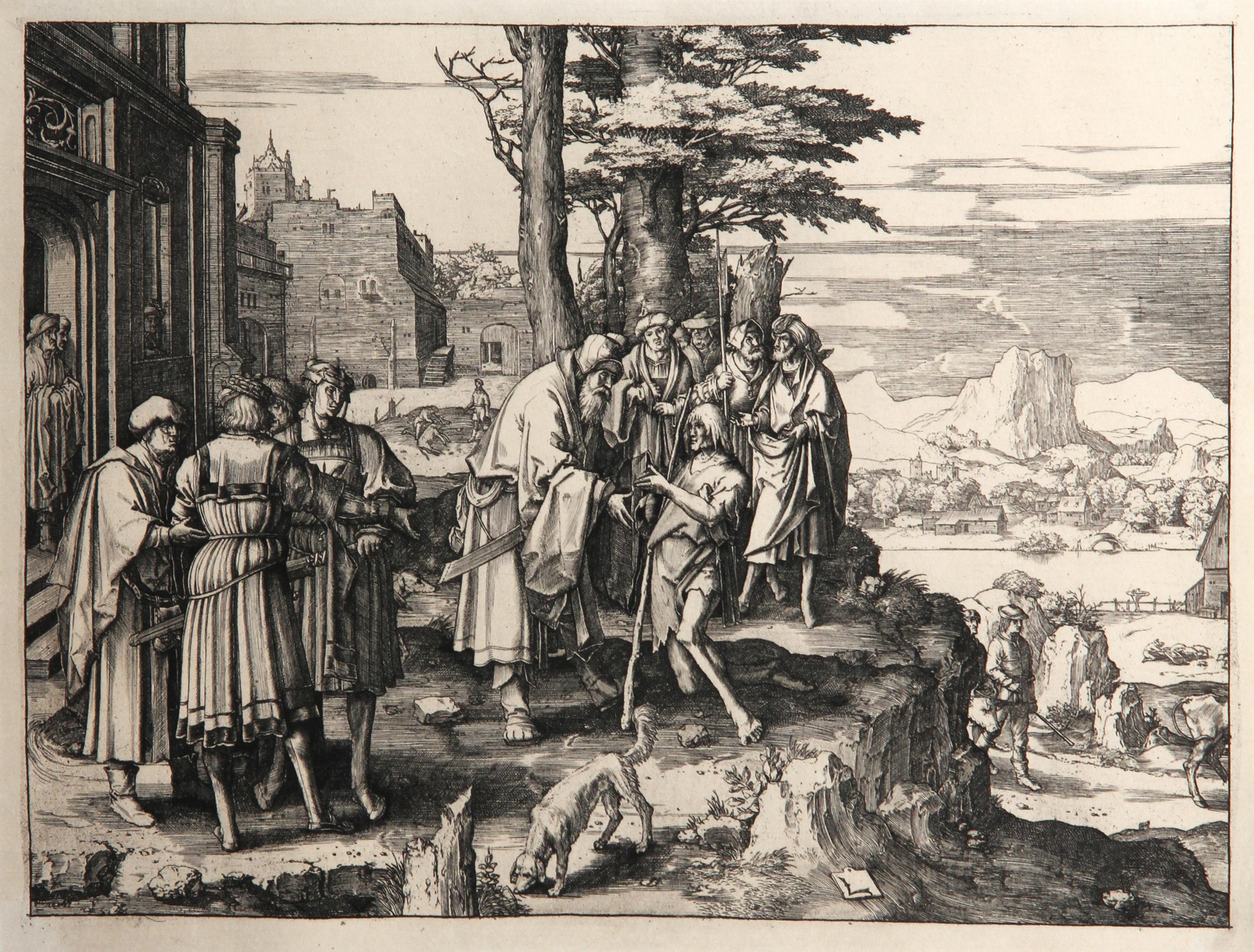 Künstler: Lucas van Leyden, Nach Amand Durand, Niederländer (1494 - 1533) - Le Retour de l'enfant Prodigue, Jahr: 1873, Medium: Heliogravüre, Größe: 8  x 10 in. (20.32  x 25,4 cm), Drucker: Amand Durand, Beschreibung: Der französische Graveur und