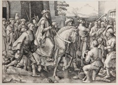 Antique Mardochee mene en triomphe, Heliogravure by Lucas van Leyden