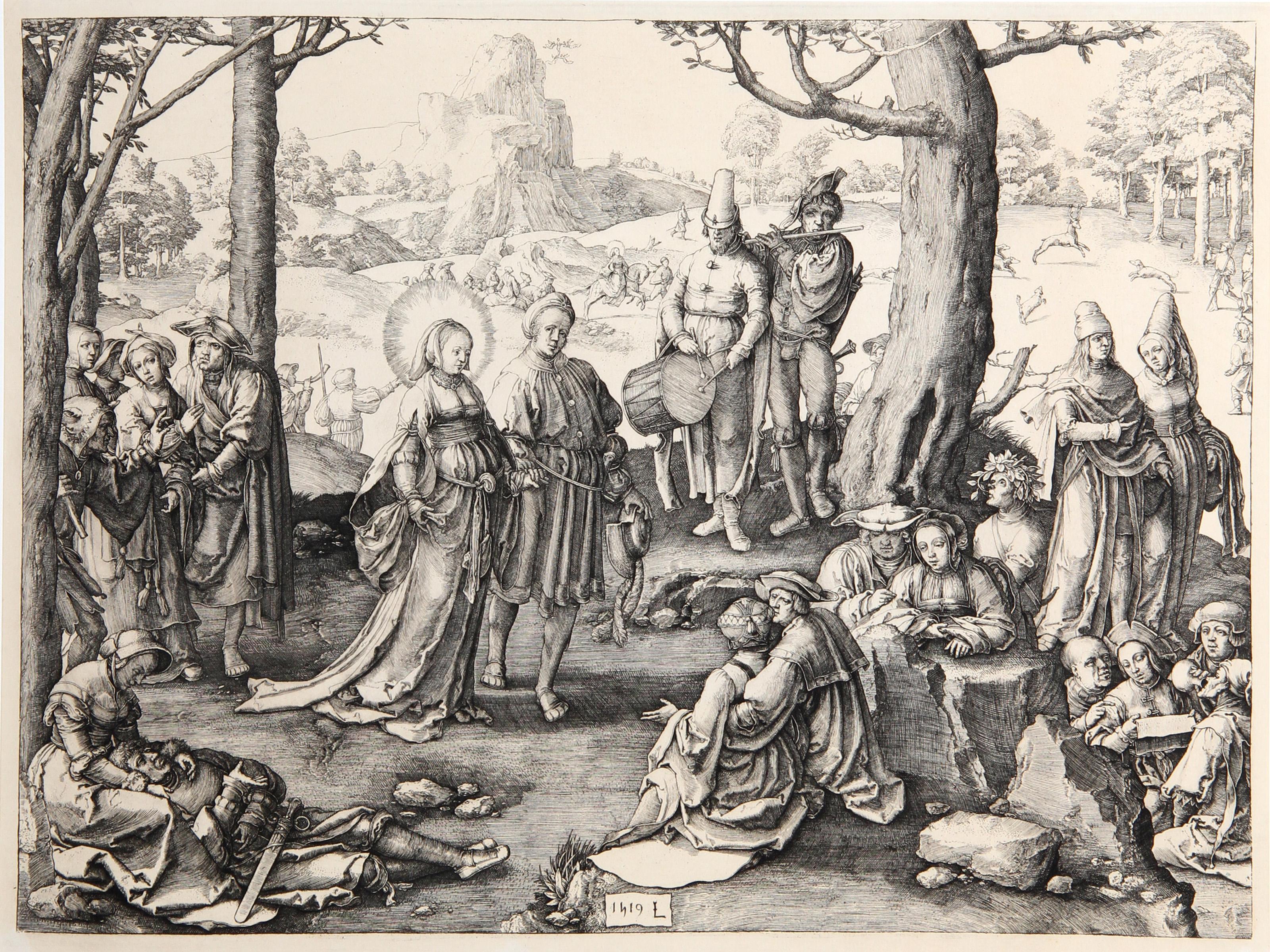 Künstler: Lucas van Leyden, Nach Amand Durand, Niederländer (1494 - 1533) - Marie Madeleine se Livrant aux Plaisirs du Monde, Jahr: 1873, Medium: Heliogravüre, Größe: 12  x 16 in. (30.48  x 40,64 cm), Drucker: Amand Durand, Beschreibung: Der