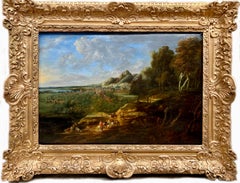 Pintura flamenca del siglo XVII - Paisaje vasto con una ciudad fortificada