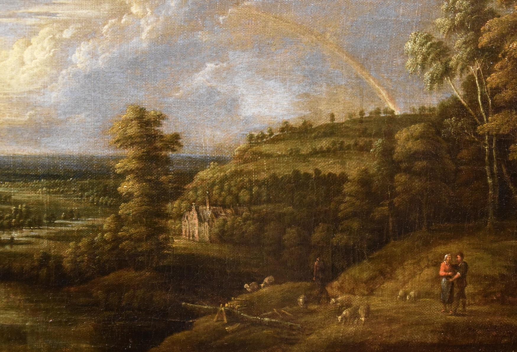 Van Uden Landscapes Paint Oil on canvas Old master 17th Century Flemish Wood Art - Beige Landscape Painting by Lucas Van Uden (Antwerp 1595 - Antwerp 1672)