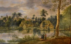 Antique Van Uden Landscape Paint Oil on table 17th Century Flemish school Old master Art